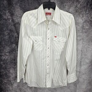 Vintage Ely Plains Western Shirt Mens 16 - 33 L White Striped Pearl Snap Cowboy